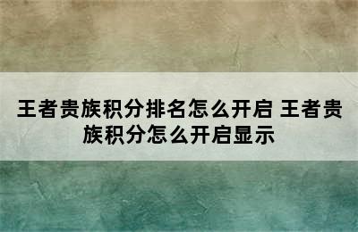 王者贵族积分排名怎么开启 王者贵族积分怎么开启显示